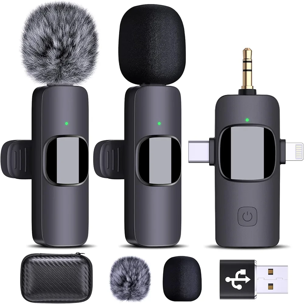 Double Micro Cravate sans Fil pour iPhone Android Caméra Ordinateur Portable PC,